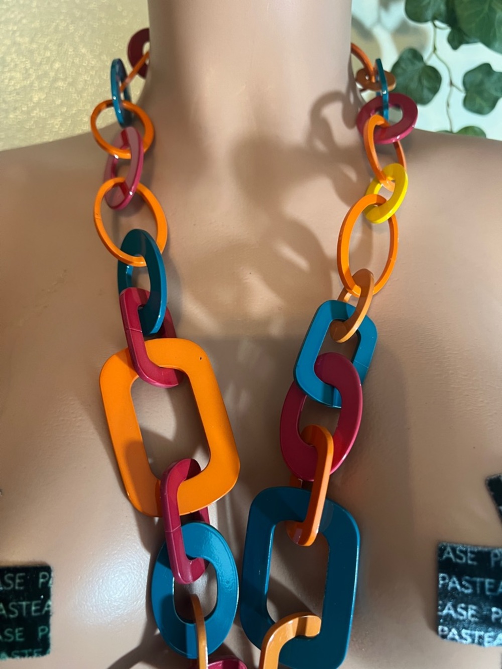 Betsey Johnson Blue Pink Orange Yellow Chunky Link Necklace